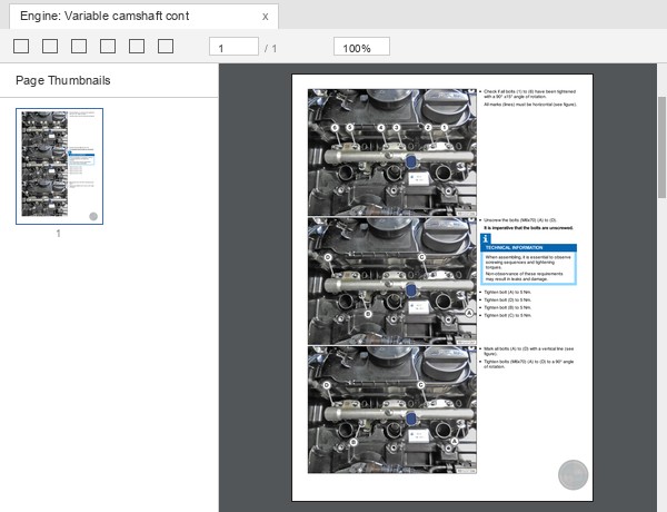 BMW 540i VANOS camshaft bolt tightening page