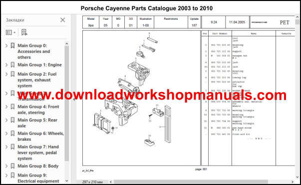 Porsche Cayenne Parts Catalogue 2003 to 2010