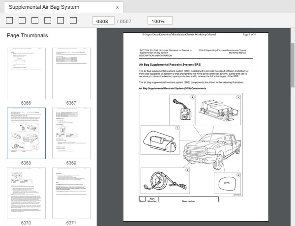 Ford Excursion supplemental air bag system components sample page