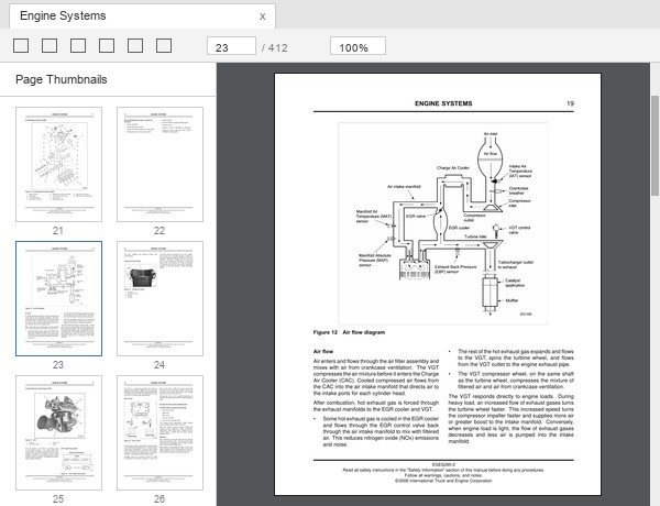 Ford 6.0L Power Stroke VT 365 air flow diagram showing variable geometry turbocharger charge air cooler and EGR cooler