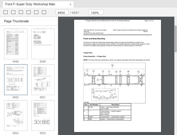 Ford F-Super Duty frame assembly exploded view with part numbers section 502-02
