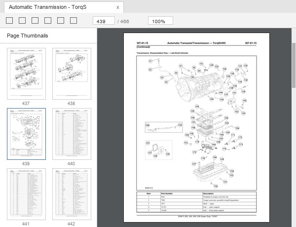 Ford Super Duty TorqShift transmission disassembled view with part numbers sample page